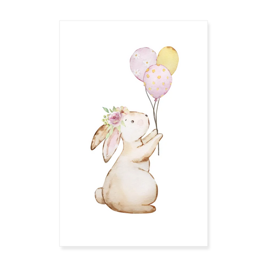 Personalisiertes Frohe Ostern Poster für das Kinderzimmer - Niedlicher Hase mit Luftballons - Oster Bunny mit Blumen - 20x30 cm - Motiv, Produkt, Text und eigene Bilder easy anpassbar - Weiß One size