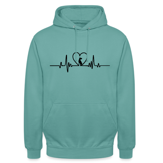 Personalisierter Unisex Hoodie mit Hund in Herz auf Herzlinie - Sweater für Frauen und Männer - viele Farben und Größen - Text und Motiv anpassbar - Pastelltürkis