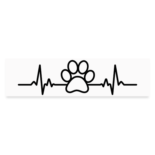 Personalisierter Auto-Aufkleber mit Hundepfote auf Herzschlag Linie - Heartbeat mit Tiere - Text und Motiv kann easy verändert werden - Mattweiß 29.21 cm x 7.62 cm