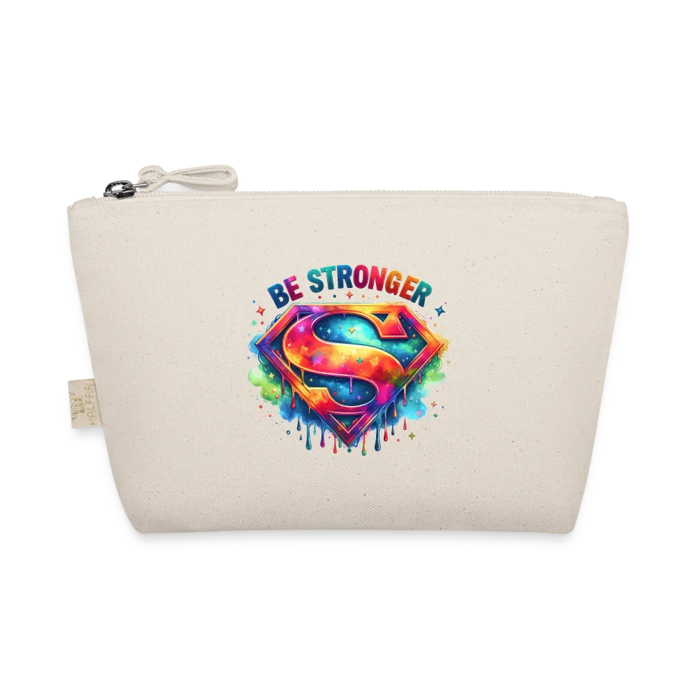 Personalisierte Tasche / Kulturtasche mit Spruch "Be Stronger" und einem Rainbow "S" für Superwoman - Täschchen für Mädchen und Damen aus Bio Baumwolle - mit Motiv und Text individualisierbar - 250 x 140 x 60 mm - Natur One size