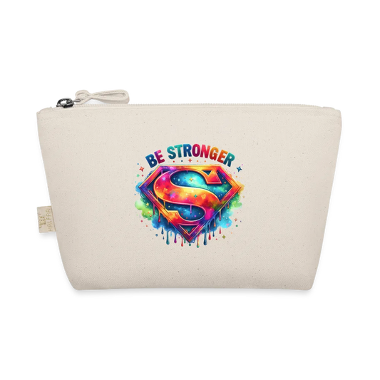 Personalisierte Tasche / Kulturtasche mit Spruch "Be Stronger" und einem Rainbow "S" für Superwoman - Täschchen für Mädchen und Damen aus Bio Baumwolle - mit Motiv und Text individualisierbar - 250 x 140 x 60 mm - Natur One size
