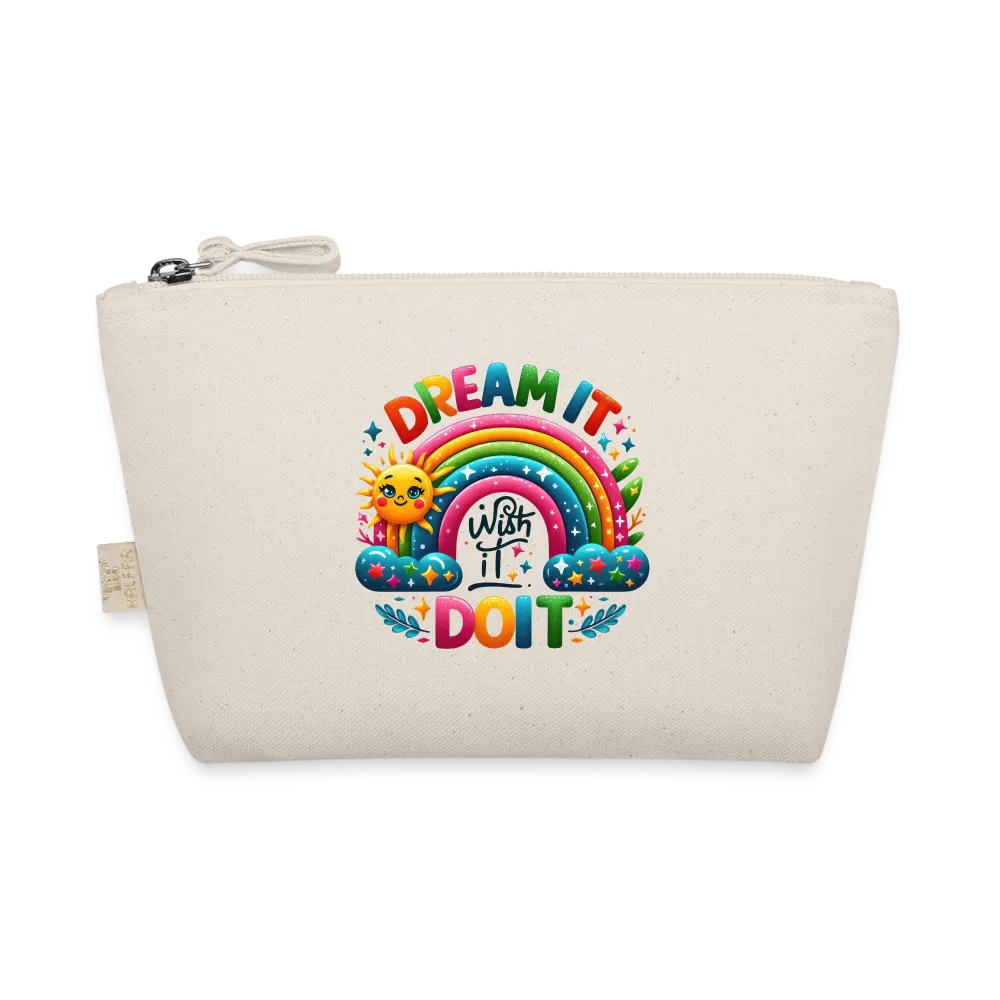 Personalisierte Tasche / Kulturtasche mit Rainbow Regenbogen, Sonne und Sterne und Spruch "Dream it - wish it - do it" - Täschchen für Mädchen und Damen aus Bio Baumwolle - Individualisierung bei Text und Motiv - 250 x 140 x 60 mm - Natur One size