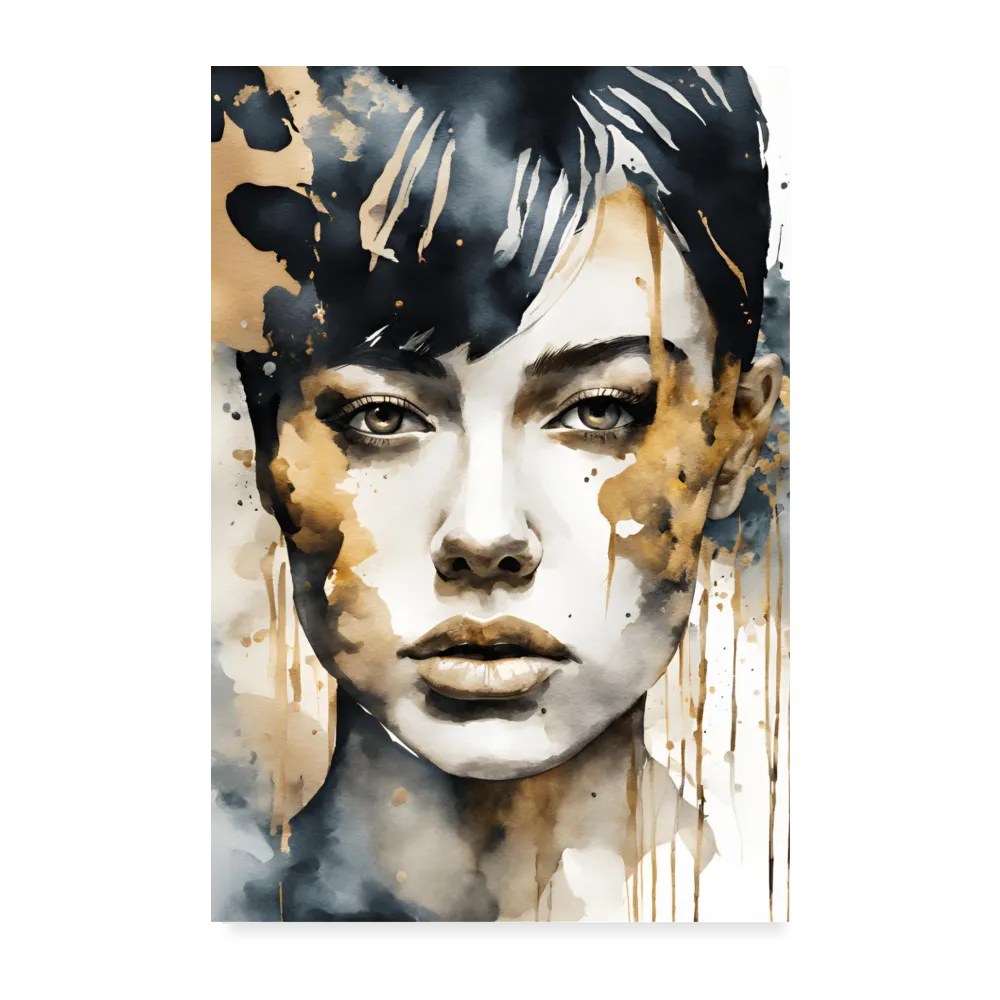 Personalisiertes Poster mit abstrakter Frau in schwarz gold auf weiß - 20x30 cm - Motiv, Bild, Text und Produkt einfach änderbar - Weiß One size