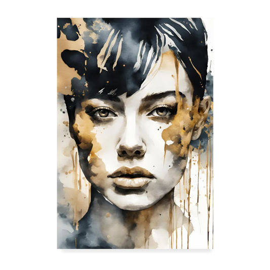 Personalisiertes Poster mit abstrakter Frau in schwarz gold auf weiß - 20x30 cm - Motiv, Bild, Text und Produkt einfach änderbar - Weiß One size