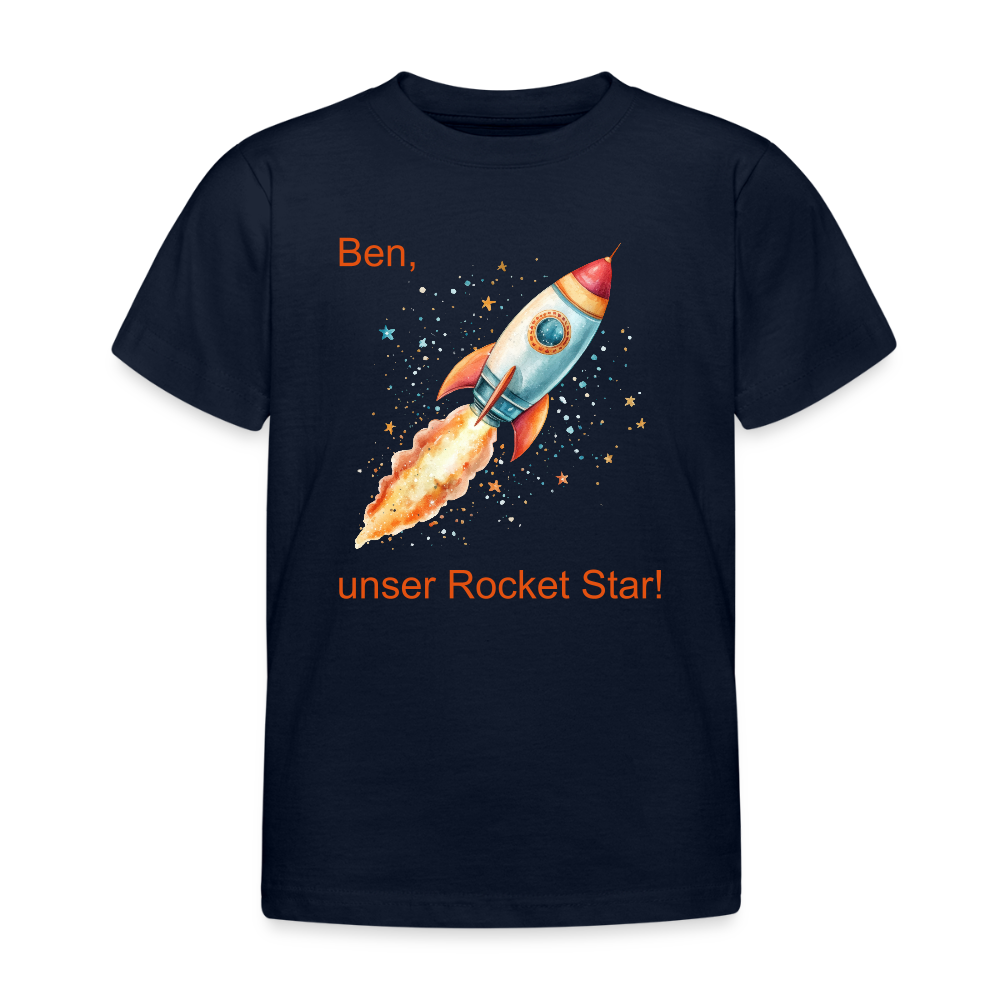 Personalisierte Kinder T-Shirt mit Rakete zum Weltall - Jungen Shirt zum Anpassen - Text und Motiv easy änderbar - Navy