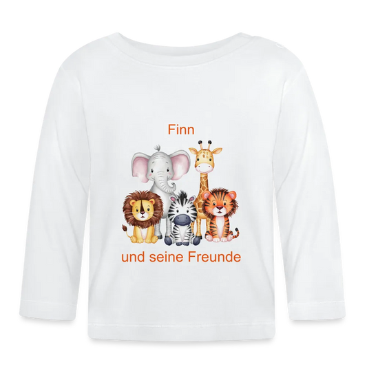 Personalisisertes Baby Langarmshirt mit Namen und Tiere - Safari für Mädchen und Jungen - Name und Text änderbar - Weiß