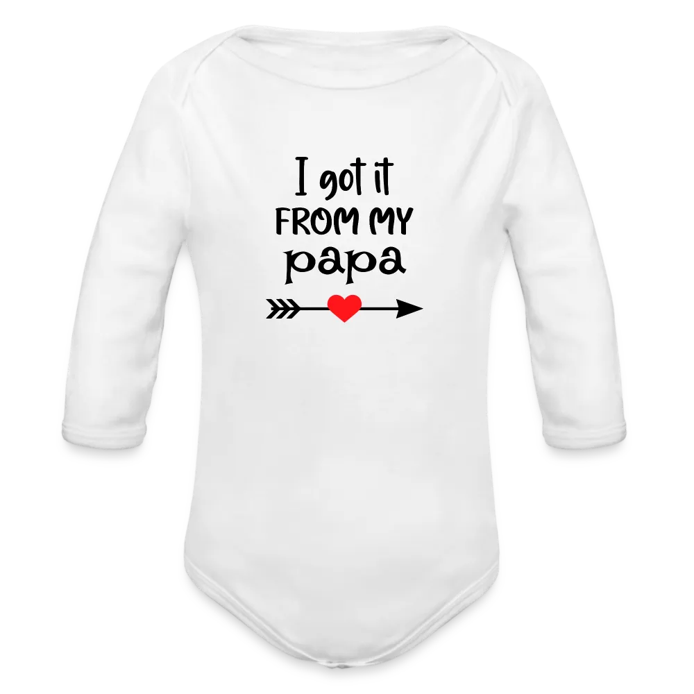 Personalisierter Unisex Baby Bio-Langarm-Body mit Spruch - 100% Bio Baumwolle - bis Größe 80 bzw. 12 Monate - in vielen Farben und Größen - Bild, Motiv und Text sind individualisierbar - Weiß