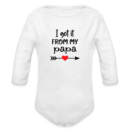 Personalisierter Unisex Baby Bio-Langarm-Body mit Spruch - 100% Bio Baumwolle - bis Größe 80 bzw. 12 Monate - in vielen Farben und Größen - Bild, Motiv und Text sind individualisierbar - Weiß