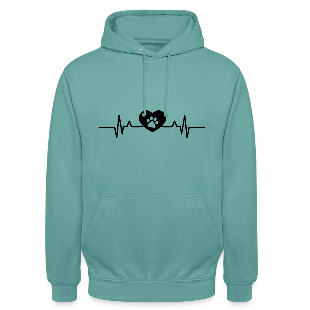 Personalisierter Unisex Hoodie mit Hundepfote in Herz auf Herzschlaglinie - Hearbeat Sweater für Damen und Herren - in vielen Farben und große Größen - Pastelltürkis