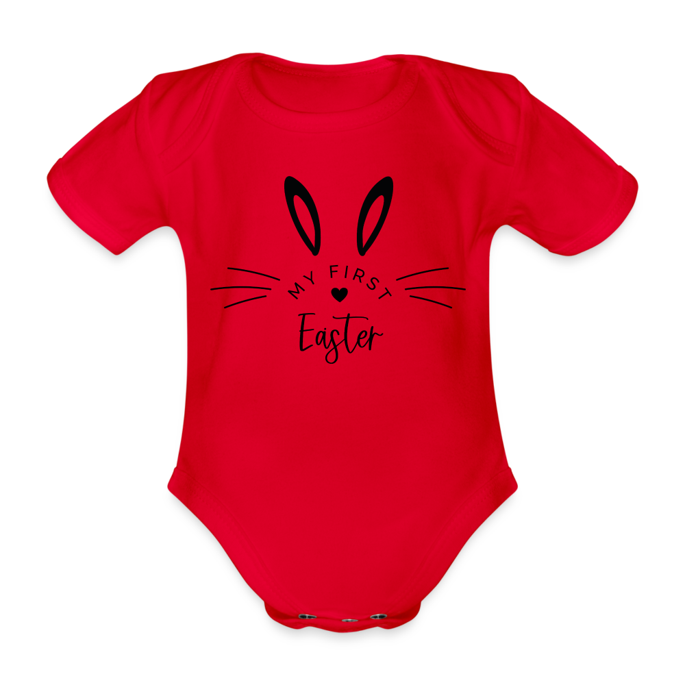 Personalisierter Baby Bio-Kurzarm-Body für Mädchen und Jungen mit Spruch für Ostern "My First Easter" - in vielen Farben und Größen - Motiv und Text individualisierbar - Rot