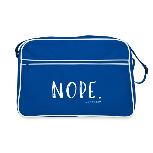 Personalisierte Unisex Retro Tasche zum Umhängen mit Spruch "Nope. Not Today" - Motiv und Text veränderbar - 18 Liter - Blau Weiß One size