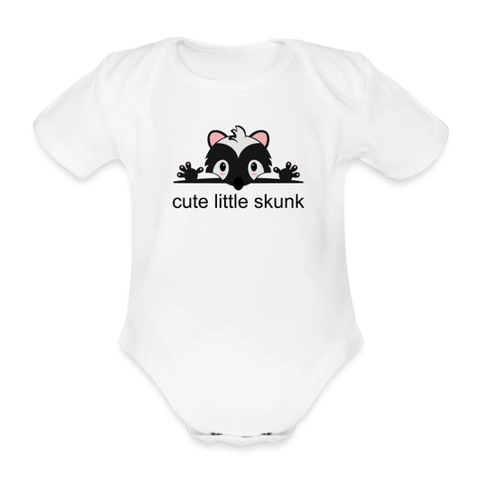 Personalisierter Baby Bio Body mit süßem Stinktier und Spruch "cute little skunk" - Print Shirts für Kleinkinder - Motiv und Text individualisierbar - in vielen Farben und Größen - Weiß