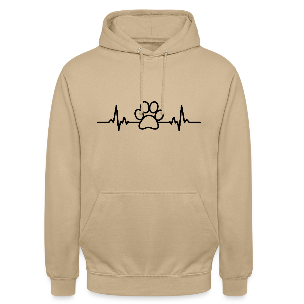 Personalisierter Unisex Hoodie mit Hundepfote und Herzlinie - Heartbeat für Männer und Frauen - in vielen Farben und Größen - Beige