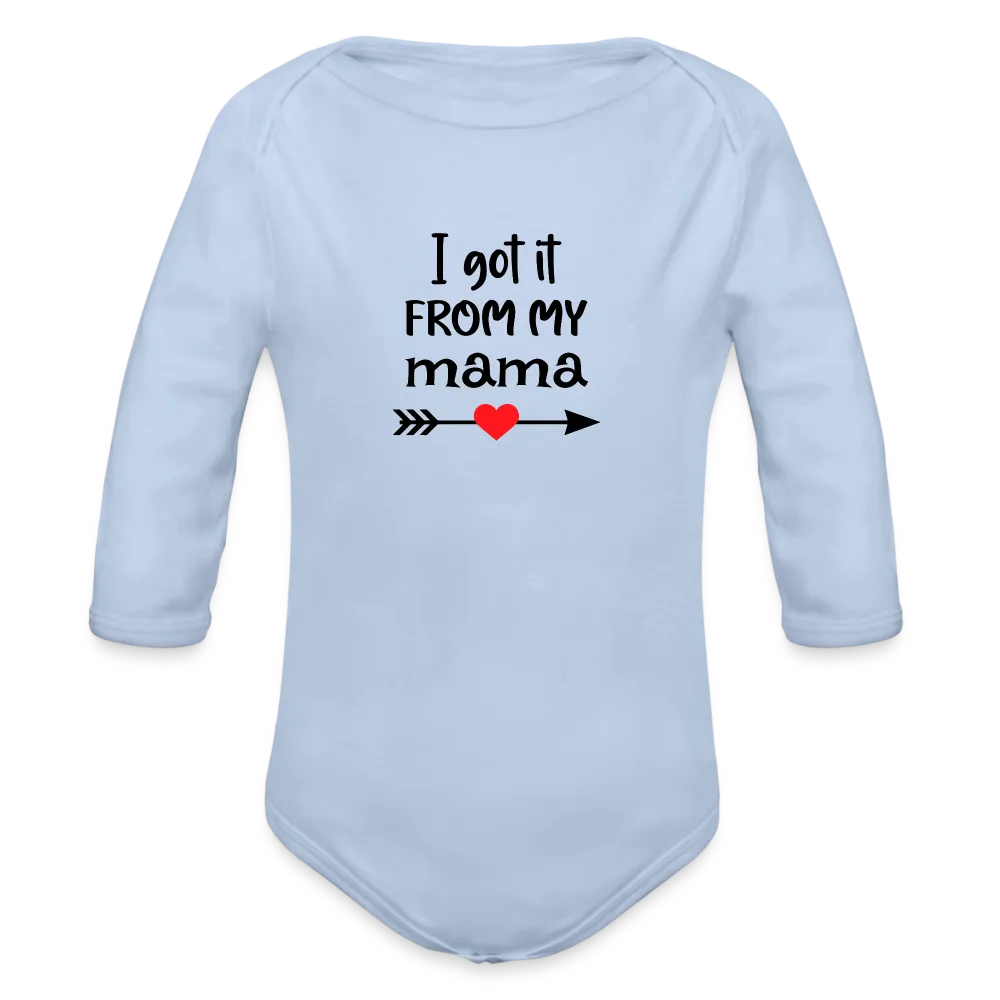Personalisierter Unisex Baby Bio-Langarm-Body mit Spruch - 100% Bio Baumwolle - bis Größe 80 bzw. 12 Monate - in vielen Farben und Größen - Bild, Motiv und Text sind individualisierbar - Sky