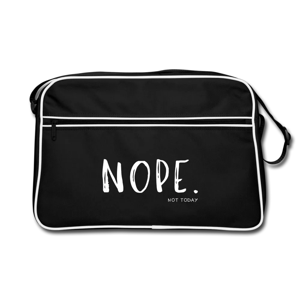 Personalisierte Unisex Retro Tasche zum Umhängen mit Spruch "Nope. Not Today" - Motiv und Text veränderbar - 18 Liter - Schwarz Weiß One size