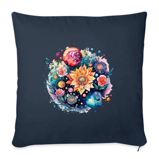Personalisiertes Sofakissen mit Füllung - Bunte Blumen und der Mond - 44 x 44 cm - Motiv änderbar - viele verschiedene Polsterfarben - Navy One size