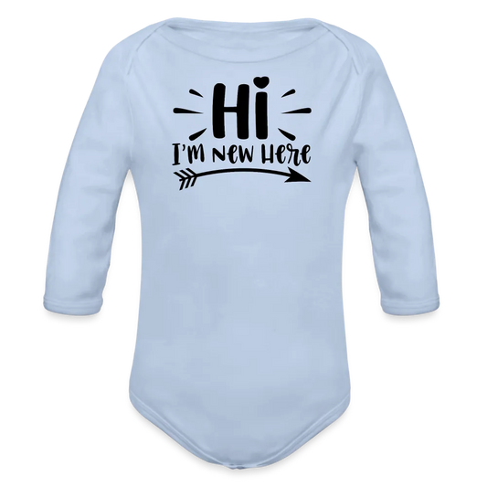 Personalisierter Unisex Baby Bio-Langarm-Body mit Aufdruck - 100% Bio Baumwolle - bis Größe 80 bzw. 12 Monate - Strampler Body mit Tier - in vielen Farben und Größen - Bild, Motiv und Text sind individualisierbar - Sky