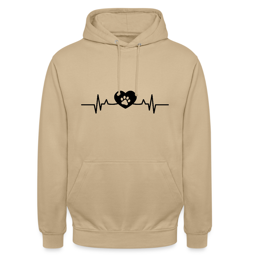 Personalisierter Unisex Hoodie mit Hundepfote in Herz auf Herzschlaglinie - Hearbeat Sweater für Damen und Herren - in vielen Farben und große Größen - Beige