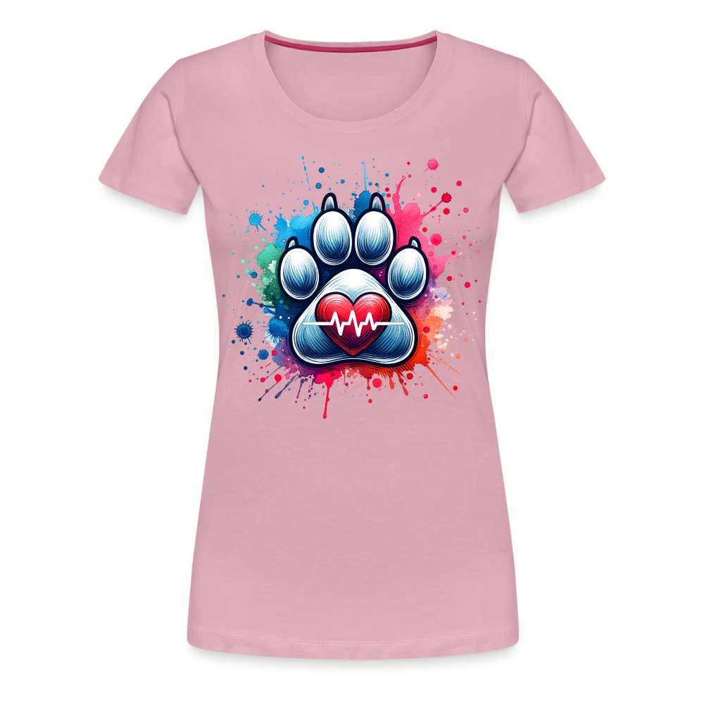 Personalisiertes Frauen Premium T-Shirt mit Hundepfote, Herz und Herzschlag Linie - Motiv und Text anpassbar - viele Farben und Größen - Hellrosa