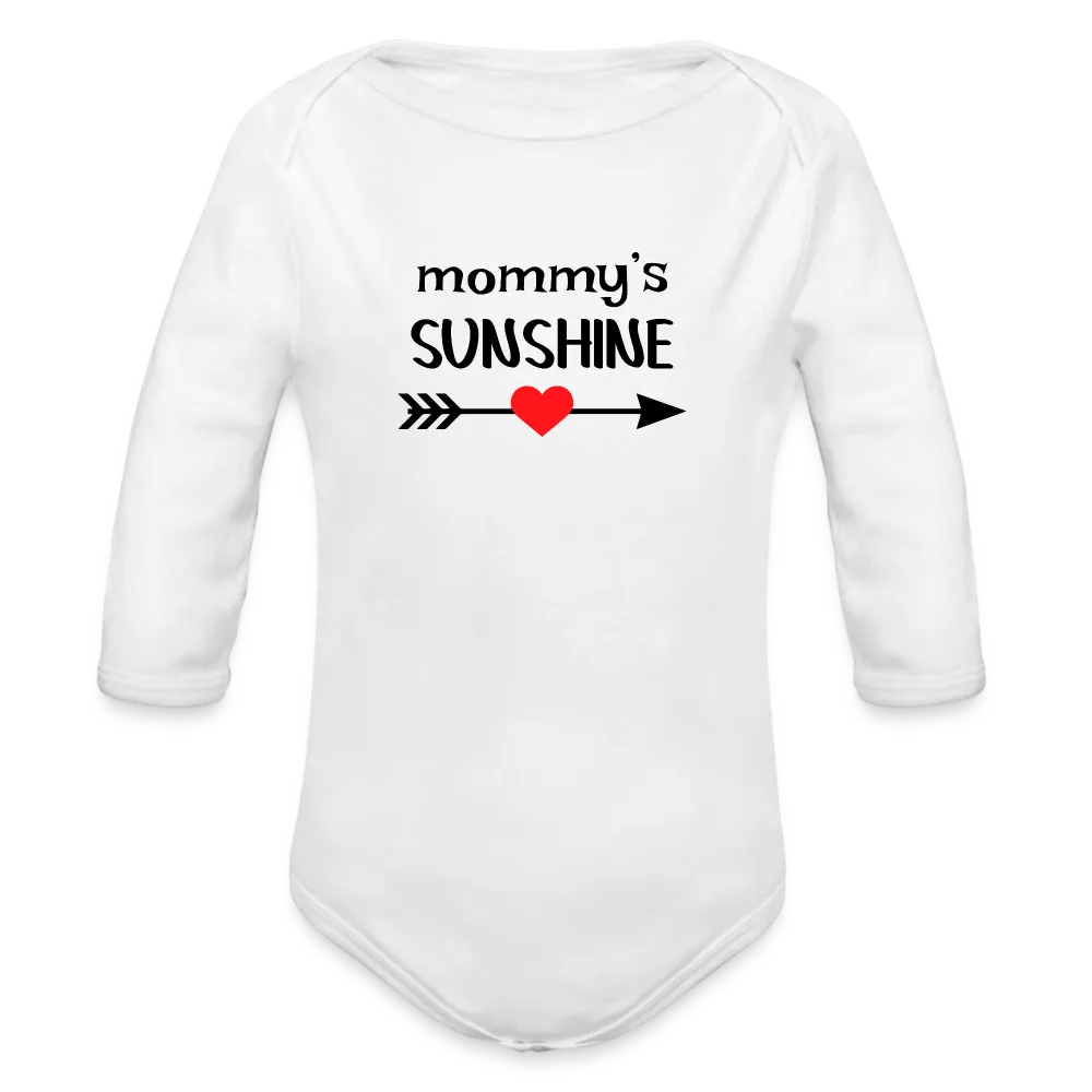 Personalisierter Unisex Baby Bio-Langarm-Body mit Spruch "Mommys sunshine" - 100% Bio Baumwolle - bis Größe 80 bzw. 12 Monate - in vielen Farben und Größen - Bild, Motiv und Text sind individualisierbar - Weiß