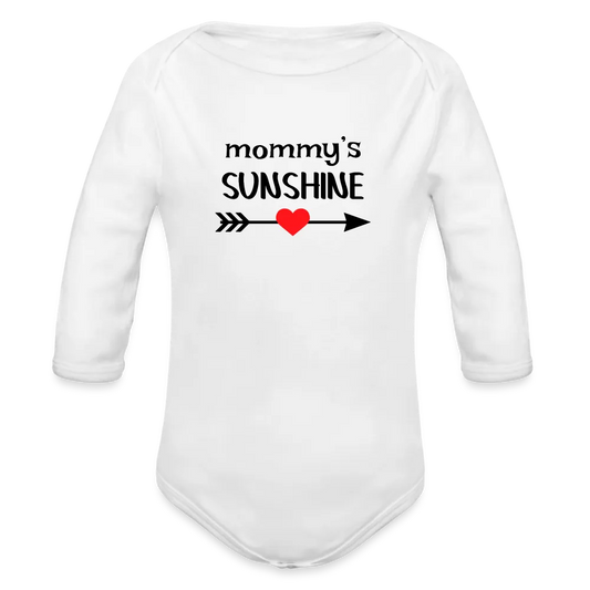 Personalisierter Unisex Baby Bio-Langarm-Body mit Spruch "Mommys sunshine" - 100% Bio Baumwolle - bis Größe 80 bzw. 12 Monate - in vielen Farben und Größen - Bild, Motiv und Text sind individualisierbar - Weiß