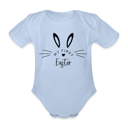Personalisierter Baby Bio-Kurzarm-Body für Mädchen und Jungen mit Spruch für Ostern "My First Easter" - in vielen Farben und Größen - Motiv und Text individualisierbar - Sky
