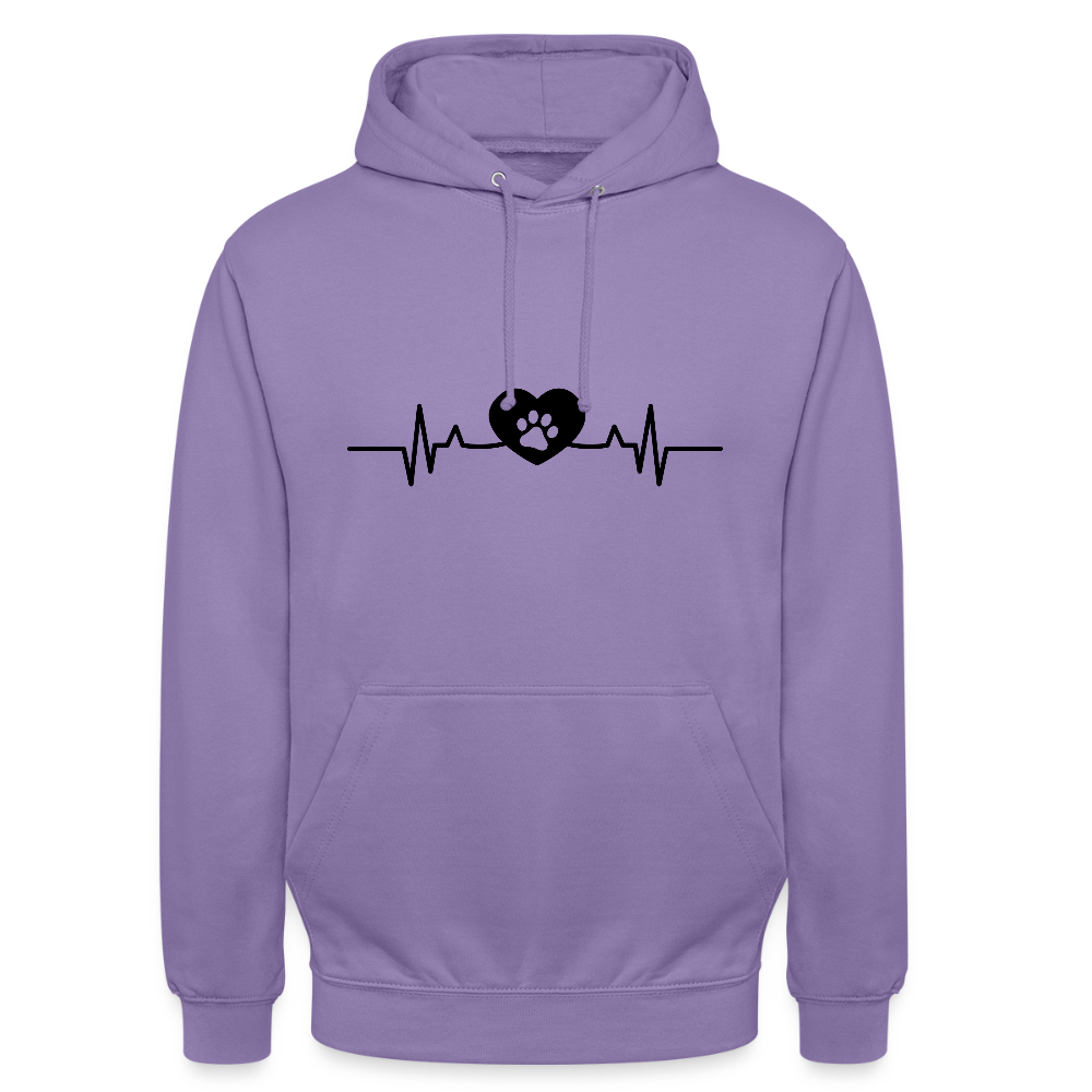 Personalisierter Unisex Hoodie mit Hundepfote in Herz auf Herzschlaglinie - Hearbeat Sweater für Damen und Herren - in vielen Farben und große Größen - Lavendel