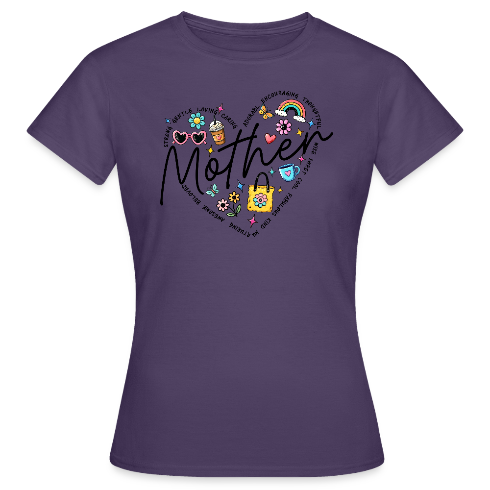Personalisiertes Frauen T-Shirt mit Herz und Mother - lustiges Shirt zum Muttertag - viele Farben und Größen - Motiv easy anpassbar - Dunkellila