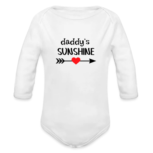 Personalisierter Unisex Baby Bio-Langarm-Body mit Spruch "Daddys sunshine" - 100% Bio Baumwolle - bis Größe 80 bzw. 12 Monate - in vielen Farben und Größen - Bild, Motiv und Text sind individualisierbar - Weiß