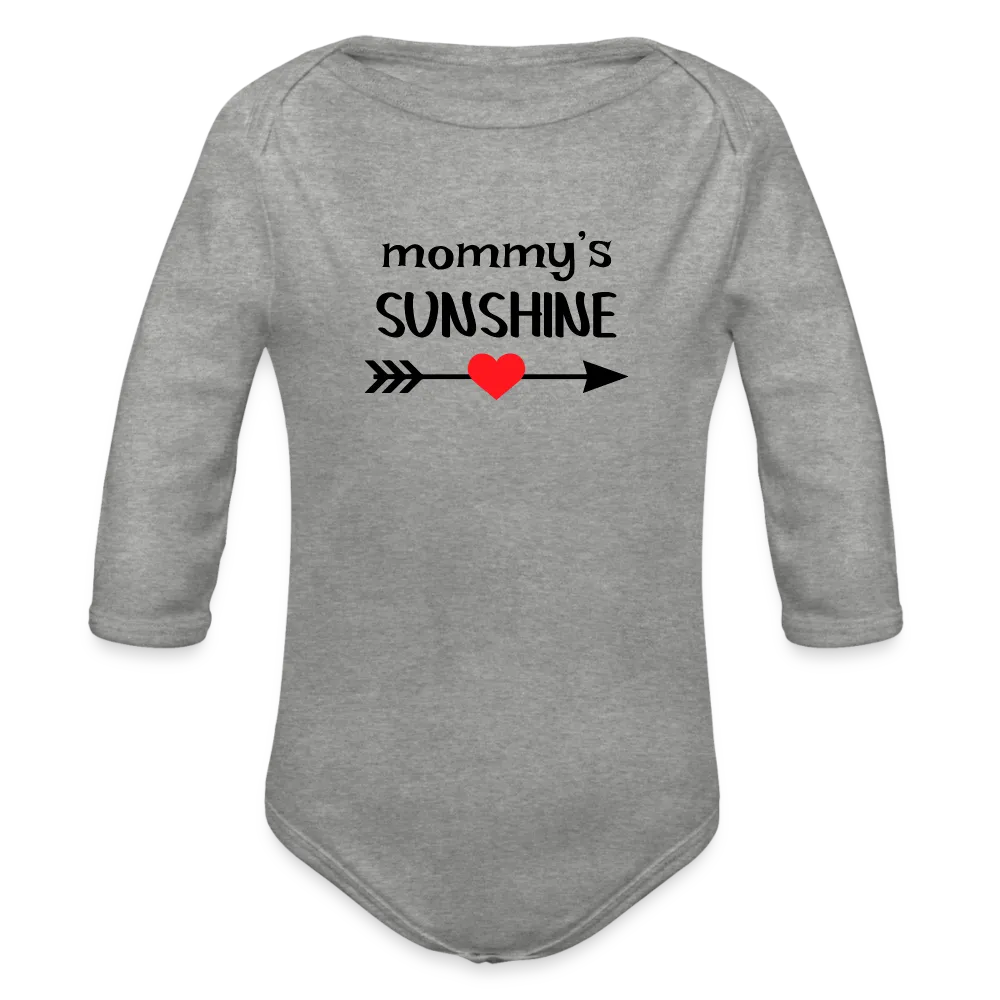 Personalisierter Unisex Baby Bio-Langarm-Body mit Spruch "Mommys sunshine" - 100% Bio Baumwolle - bis Größe 80 bzw. 12 Monate - in vielen Farben und Größen - Bild, Motiv und Text sind individualisierbar - Grau meliert