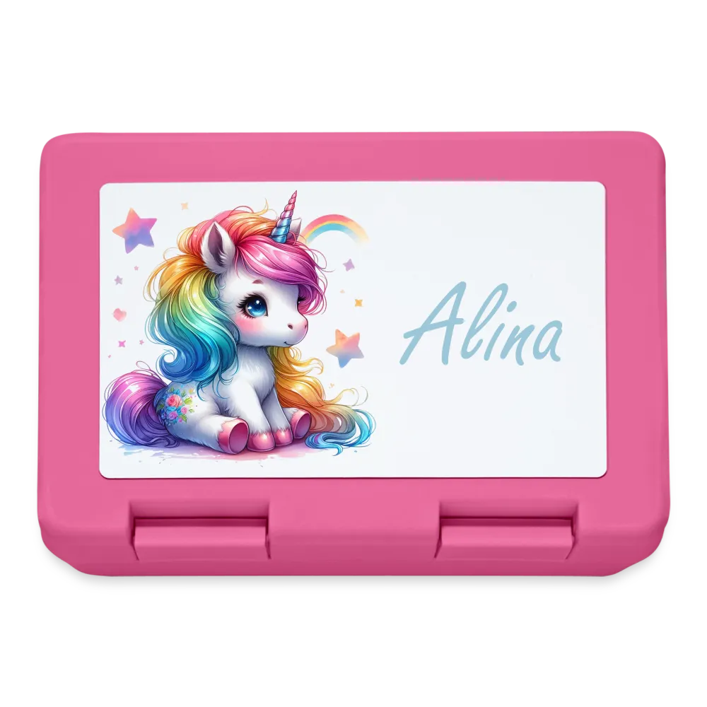 Personalisierte Brotdose für Kinder - Mädchen Motiv mit Einhorn - in verschiedenen Farben wie pink und blau - Pink One size