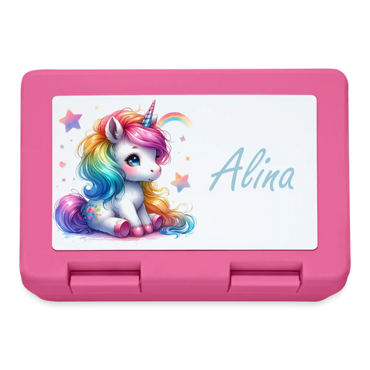 Personalisierte Brotdose für Kinder - Mädchen Motiv mit Einhorn - in verschiedenen Farben wie pink und blau - Pink One size