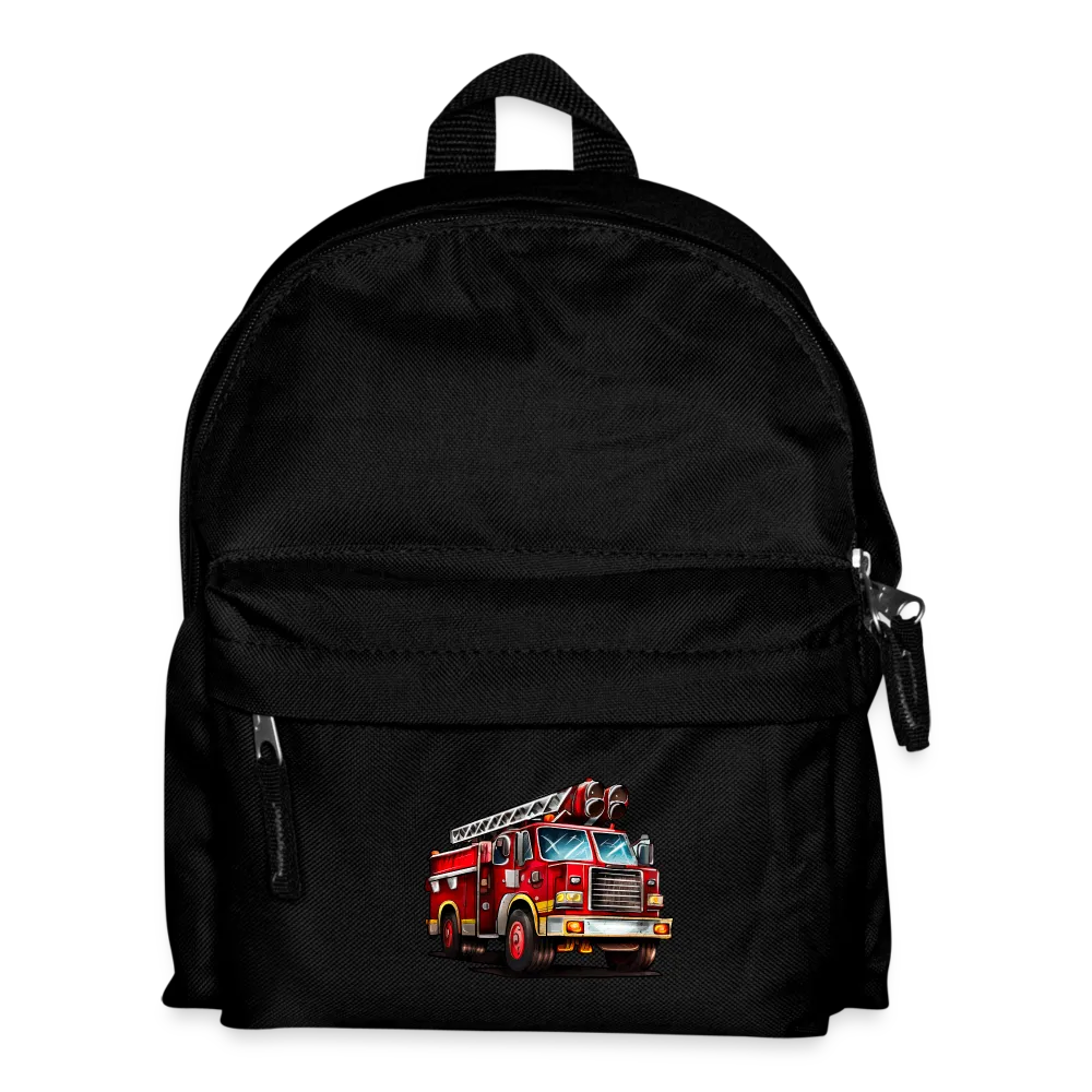 Kinder Rucksack in blau mit Feuerwehr Fahrzeug - super für Jungen und Mädchen - Schwarz One size
