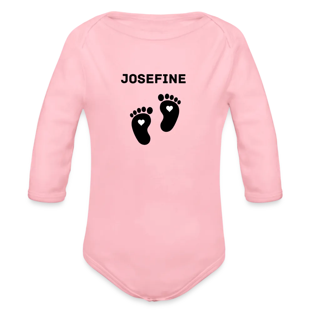 Personalisierter Unisex Baby Bio-Langarm-Body mit variablen Namen - 100% Bio Baumwolle - bis Größe 80 bzw. 12 Monate - in vielen Farben und Größen - Bild, Motiv und Text sind individualisierbar - Hellrosa