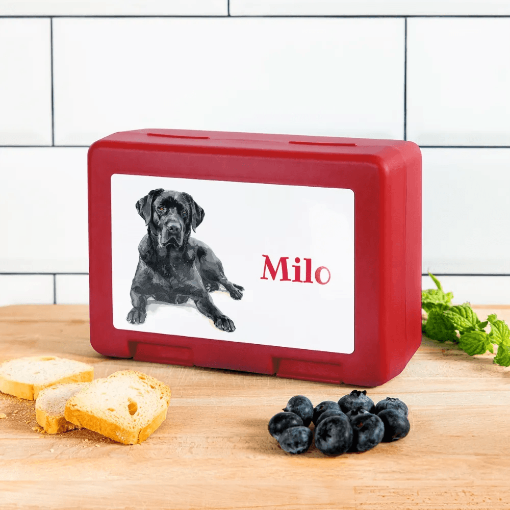 Personalisierter Behälter für Hunde Leckerlis - Motiv und Text veränderbar - Bild des eigenen Hundes hochladbar -