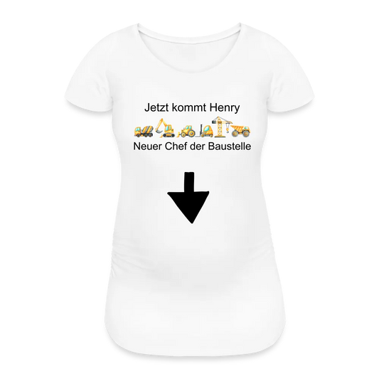 Personalisiertes weißes Schwangerschafts-T-Shirt für Frauen mit lustigem Spruch - Print Shirts für werdende Mama - Motiv und Text individualisierbar - auch in großen Größen für jede Mutter - Weiß