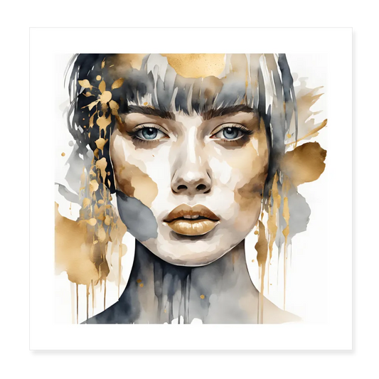 Personalisiertes Poster mit abstrakter Frau in schwarz gold auf weiß - 20x20 cm - Motiv, Bild, Text und Produkt einfach änderbar - Weiß One size