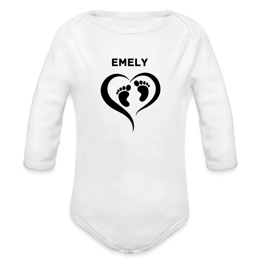 Personalisierter Unisex Baby Bio-Langarm-Body mit änderbarem Namen - 100% Bio Baumwolle - bis Größe 80 bzw. 12 Monate - in vielen Farben und Größen - Bild, Motiv und Text sind individualisierbar - Weiß