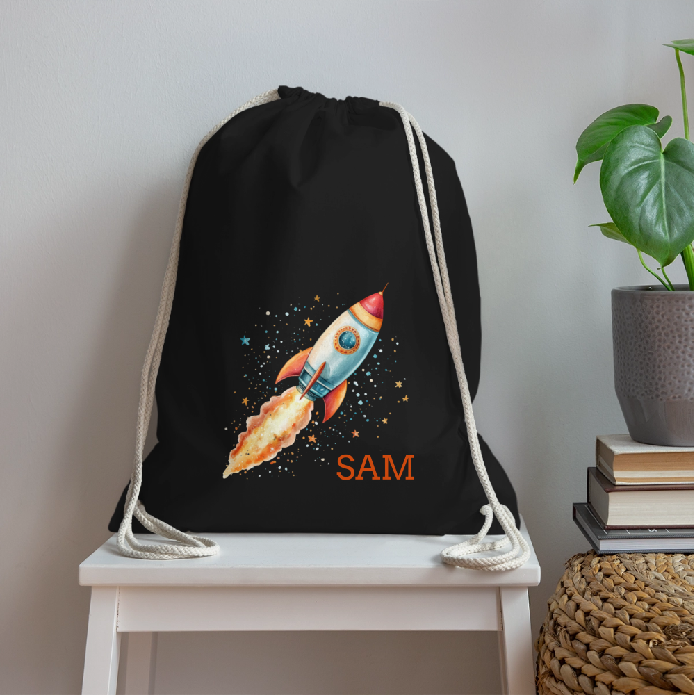 Personalisierte Turnbeutel mit Rakete und Name - Motiv und Text easy änderbar -