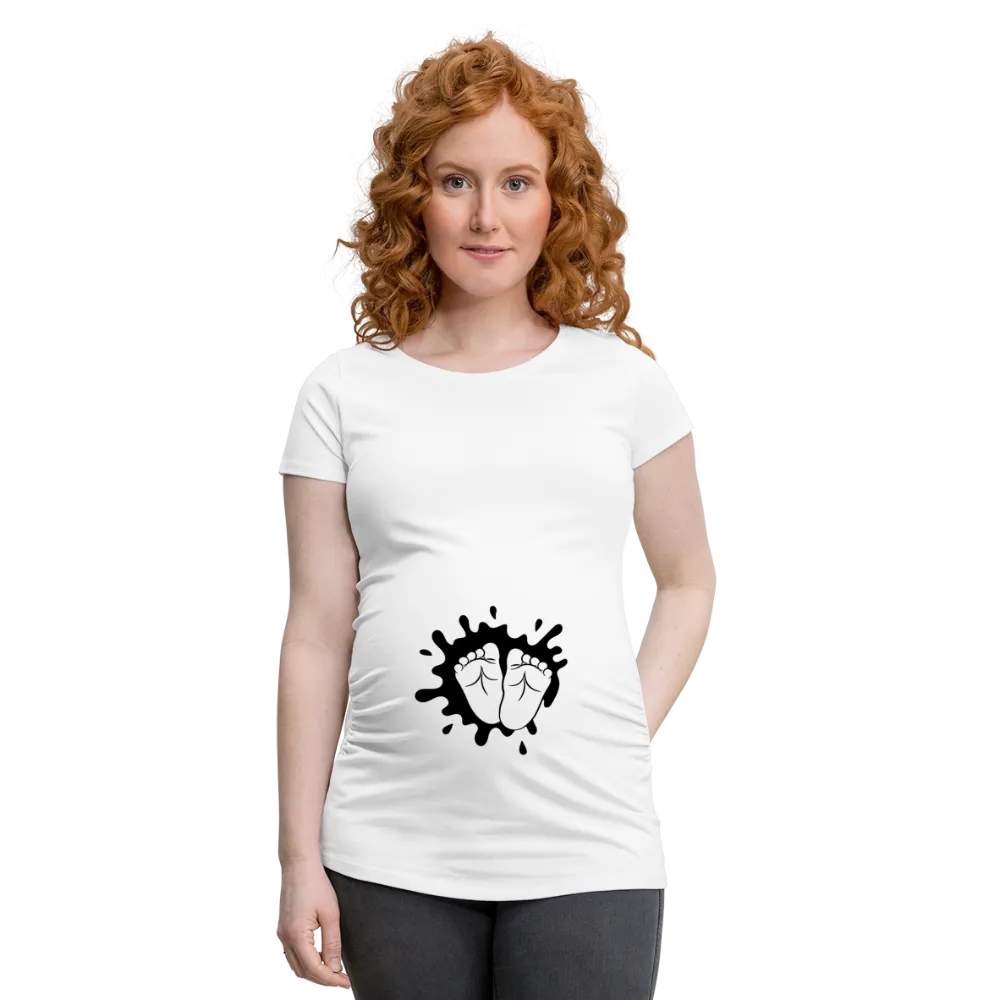 Personalisiertes weißes Schwangerschaft T-Shirt für Frauen mit Babyfüßen - Print Shirts für werdende Mama in vielen Größen - Motiv und Text änderbar -