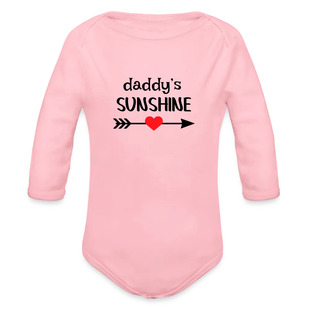 Personalisierter Unisex Baby Bio-Langarm-Body mit Spruch "Daddys sunshine" - 100% Bio Baumwolle - bis Größe 80 bzw. 12 Monate - in vielen Farben und Größen - Bild, Motiv und Text sind individualisierbar - Hellrosa