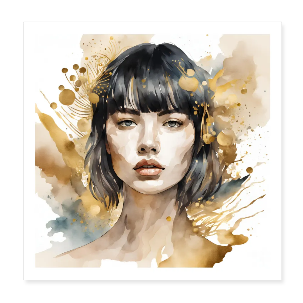 Personalisiertes Poster mit abstrakter Frau in schwarz gold auf weiß - 20x20 cm - Motiv, Bild, Text und Produkt einfach änderbar - Weiß One size