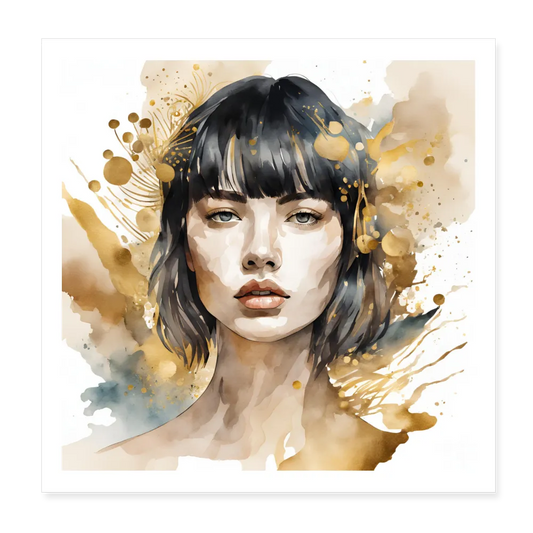 Personalisiertes Poster mit abstrakter Frau in schwarz gold auf weiß - 20x20 cm - Motiv, Bild, Text und Produkt einfach änderbar - Weiß One size