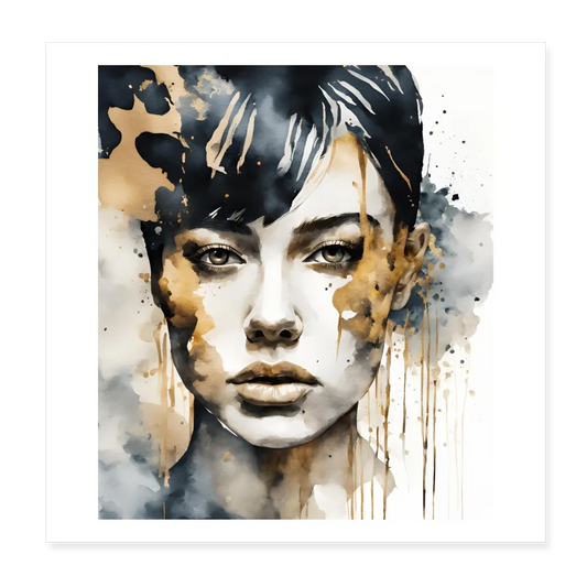 Personalisiertes Poster mit abstrakter Frau in schwarz gold auf weiß - 20x20 cm - Motiv, Bild, Text und Produkt einfach änderbar - Weiß One size