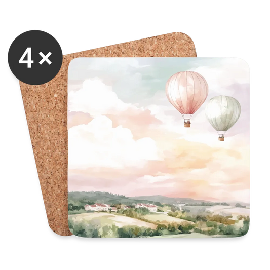 Personalisierte Untersetzer (4er-Set) mit Heißluftballone in pastell - Motiv austauschbar - 95 x 95 x 3 mm - Weiß One size