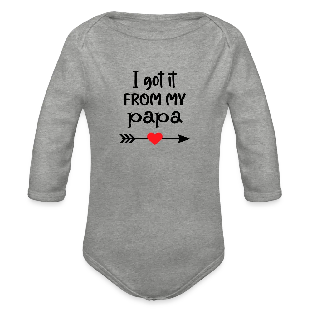 Personalisierter Unisex Baby Bio-Langarm-Body mit Spruch - 100% Bio Baumwolle - bis Größe 80 bzw. 12 Monate - in vielen Farben und Größen - Bild, Motiv und Text sind individualisierbar - Grau meliert