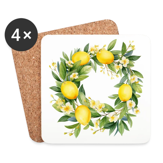 Personalisierte Untersetzer (4er-Set) mit Zitronen im Kranz - Motiv austauschbar - 95 x 95 x 3 mm - Weiß One size