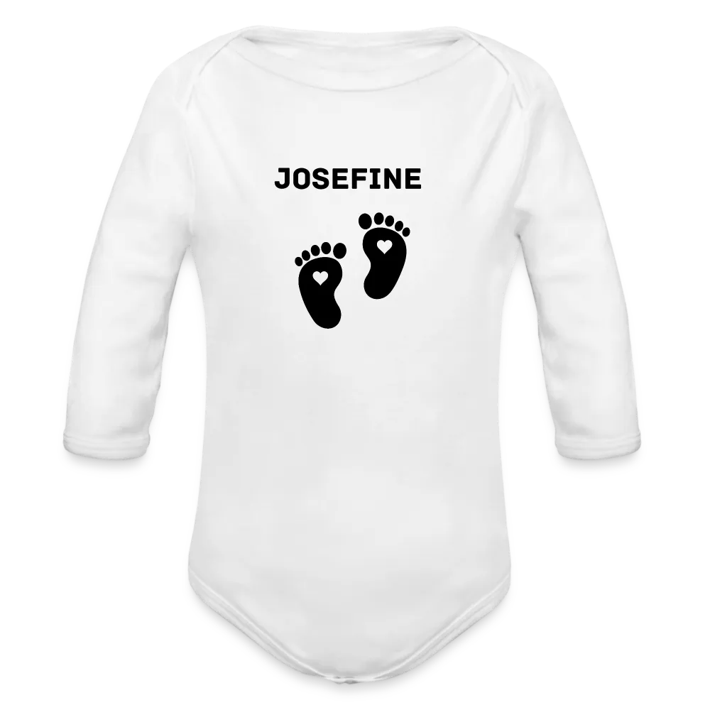 Personalisierter Unisex Baby Bio-Langarm-Body mit variablen Namen - 100% Bio Baumwolle - bis Größe 80 bzw. 12 Monate - in vielen Farben und Größen - Bild, Motiv und Text sind individualisierbar - Weiß