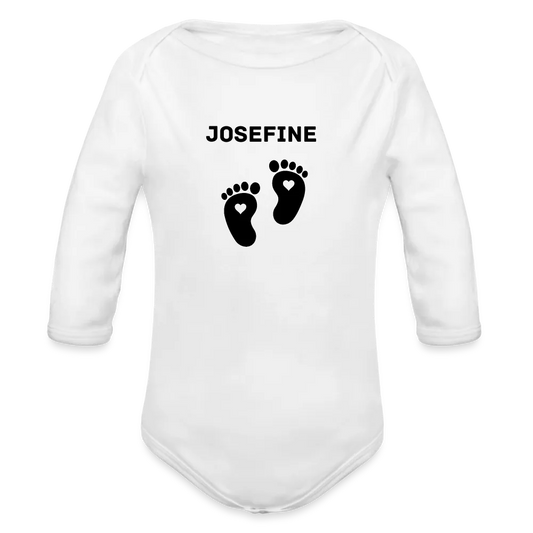 Personalisierter Unisex Baby Bio-Langarm-Body mit variablen Namen - 100% Bio Baumwolle - bis Größe 80 bzw. 12 Monate - in vielen Farben und Größen - Bild, Motiv und Text sind individualisierbar - Weiß