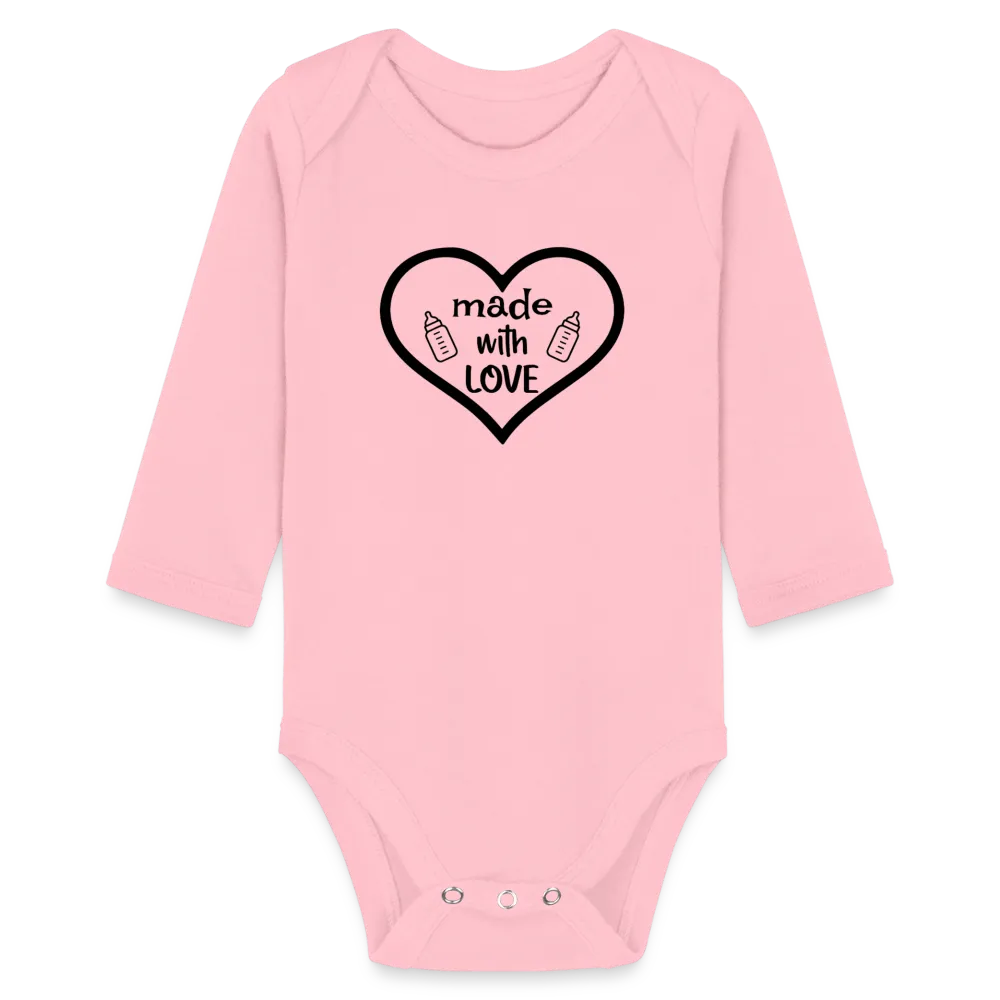 Personalisierter Unisex Baby Bio-Langarm-Body mit Spruch "Made with love" - 100% Bio Baumwolle - bis Größe 80 bzw. 12 Monate - in vielen Farben und Größen - Bild, Motiv und Text sind individualisierbar -